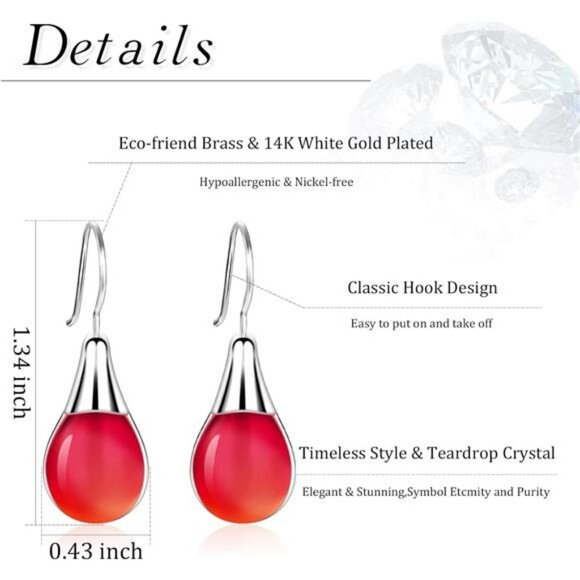 Womens teardrop dangle earrings set sterling silver crystal drop jewelry - Picture 2 of 8